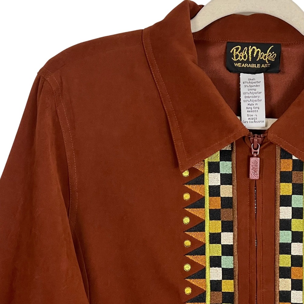 VTG Bob Mackie Wearable Art L 2pc Set Rust Embroidered Jacket Pants Hong‎ Kong - Picture 8 of 16